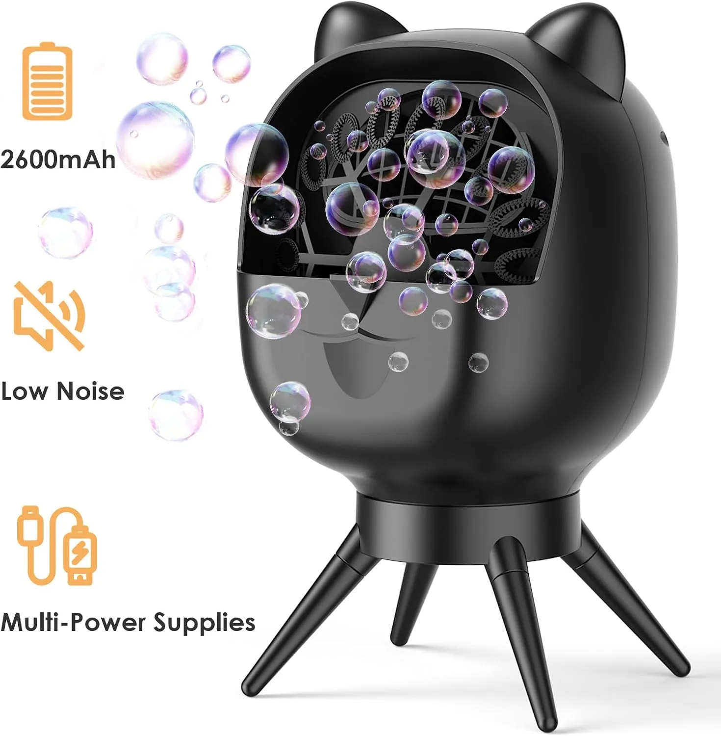 Bubble Machine for Toddlers Kids, 18000  Bubbles/Min Auto-Rotating Rechargeable Portable Bubble Maker for Outdoor/Indoor, Party,Birthday, Wedding (Black)