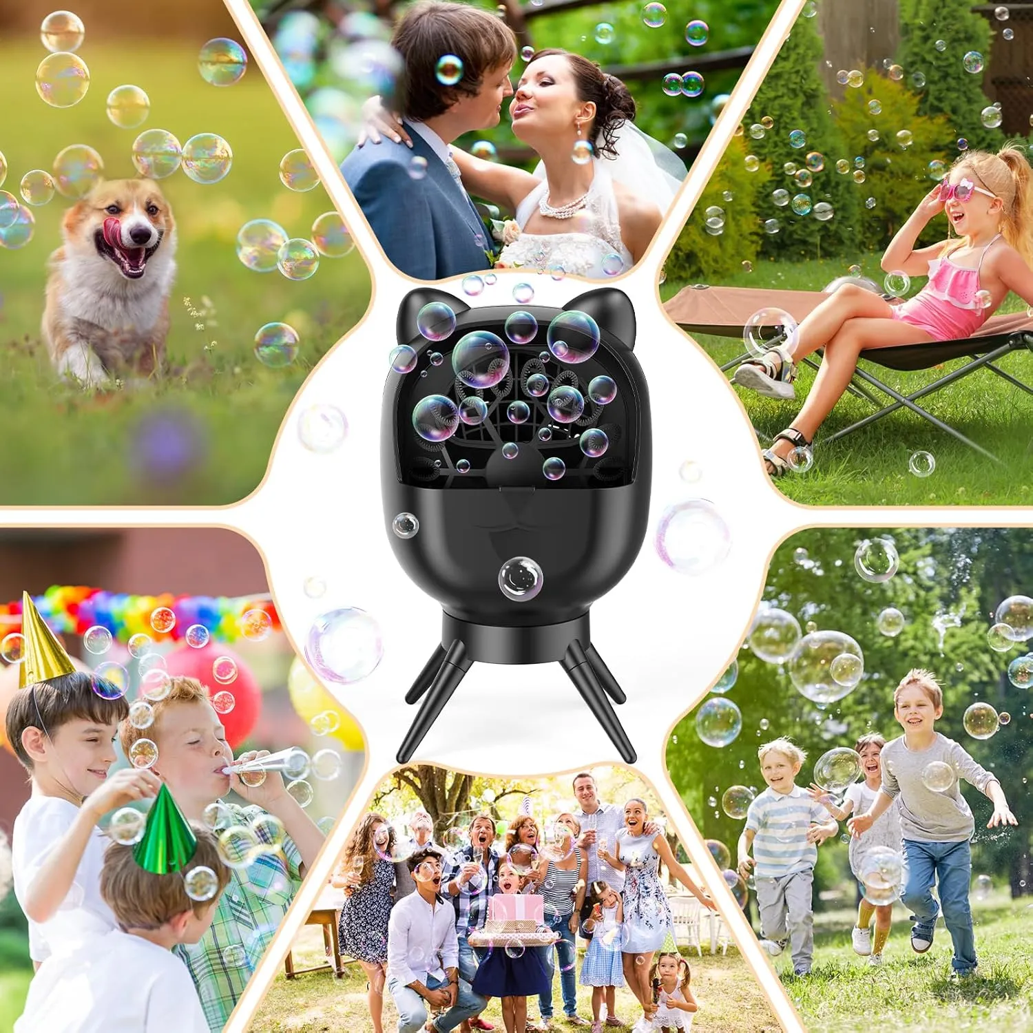 Bubble Machine for Toddlers Kids, 18000  Bubbles/Min Auto-Rotating Rechargeable Portable Bubble Maker for Outdoor/Indoor, Party,Birthday, Wedding (Black)