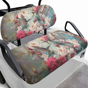 Bulopur Floral Hummingbird Golf Cart Seat Dust Cover for Bench and Backrest 2 Piece Universal Golf Car Seat Cushion Cover, Suitable for All Weather