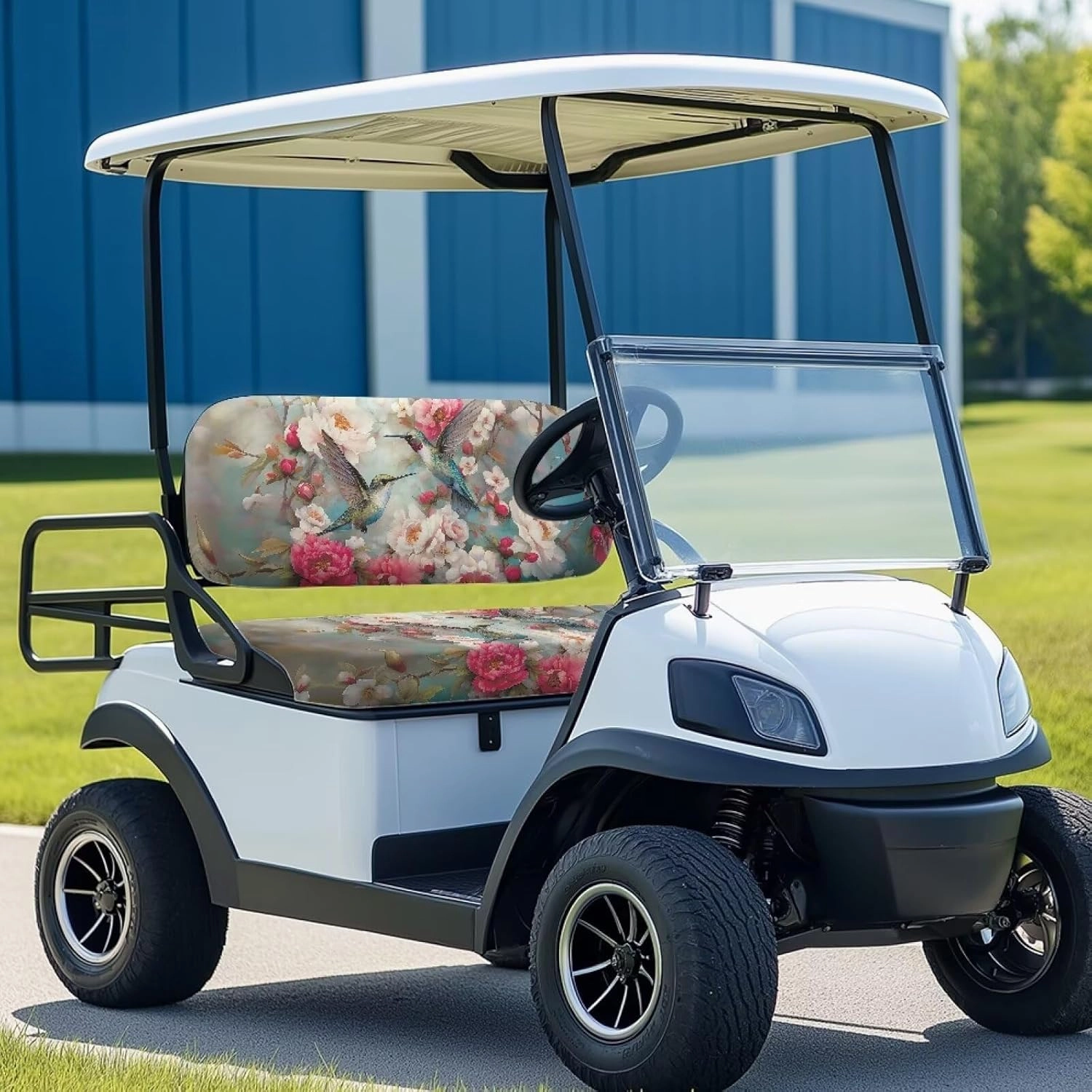 Bulopur Floral Hummingbird Golf Cart Seat Dust Cover for Bench and Backrest 2 Piece Universal Golf Car Seat Cushion Cover, Suitable for All Weather