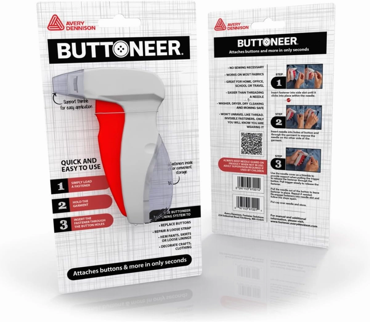 Buttoneer Button Fastening System - New and Improved! - Attaches Buttons & More in Seconds - No Sewing Necessary & Works on Most Fabrics