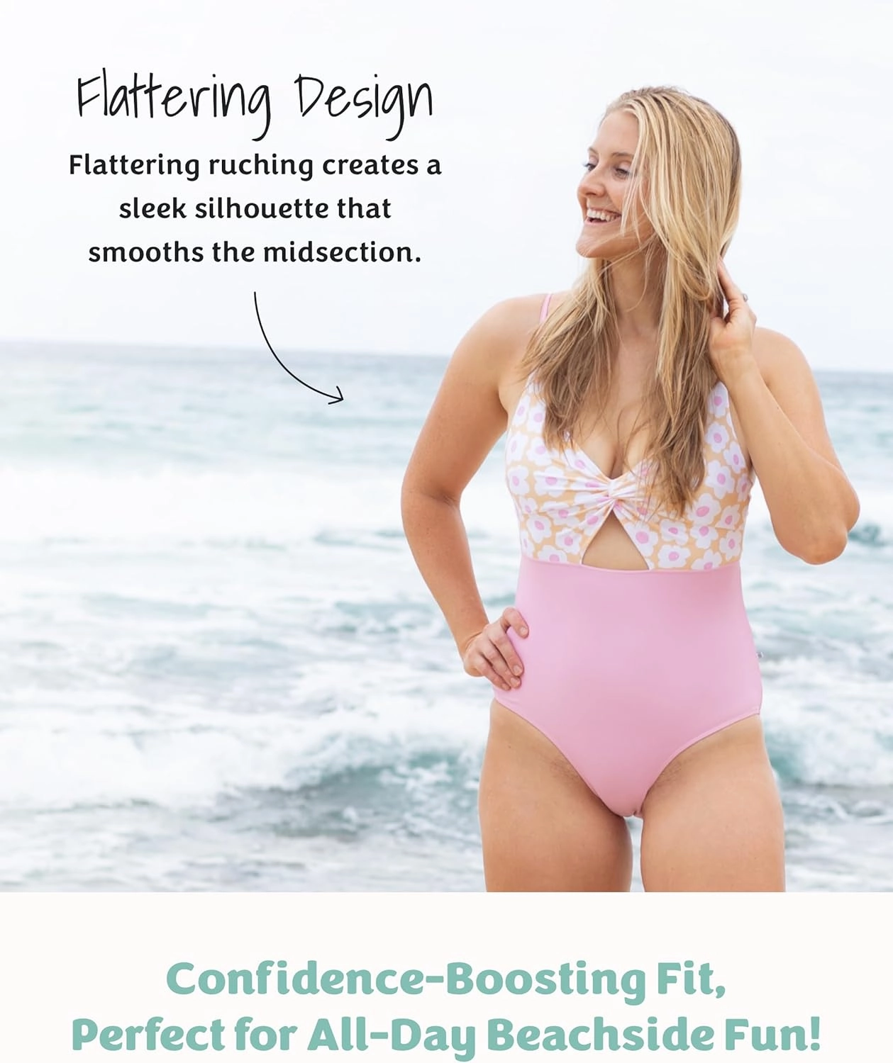 Caden Lane Women’s Ruched One-Piece Swimsuit, Chlorine-Resistant UPF 50  Sun Protection Swimwear with Built-in Bust Support