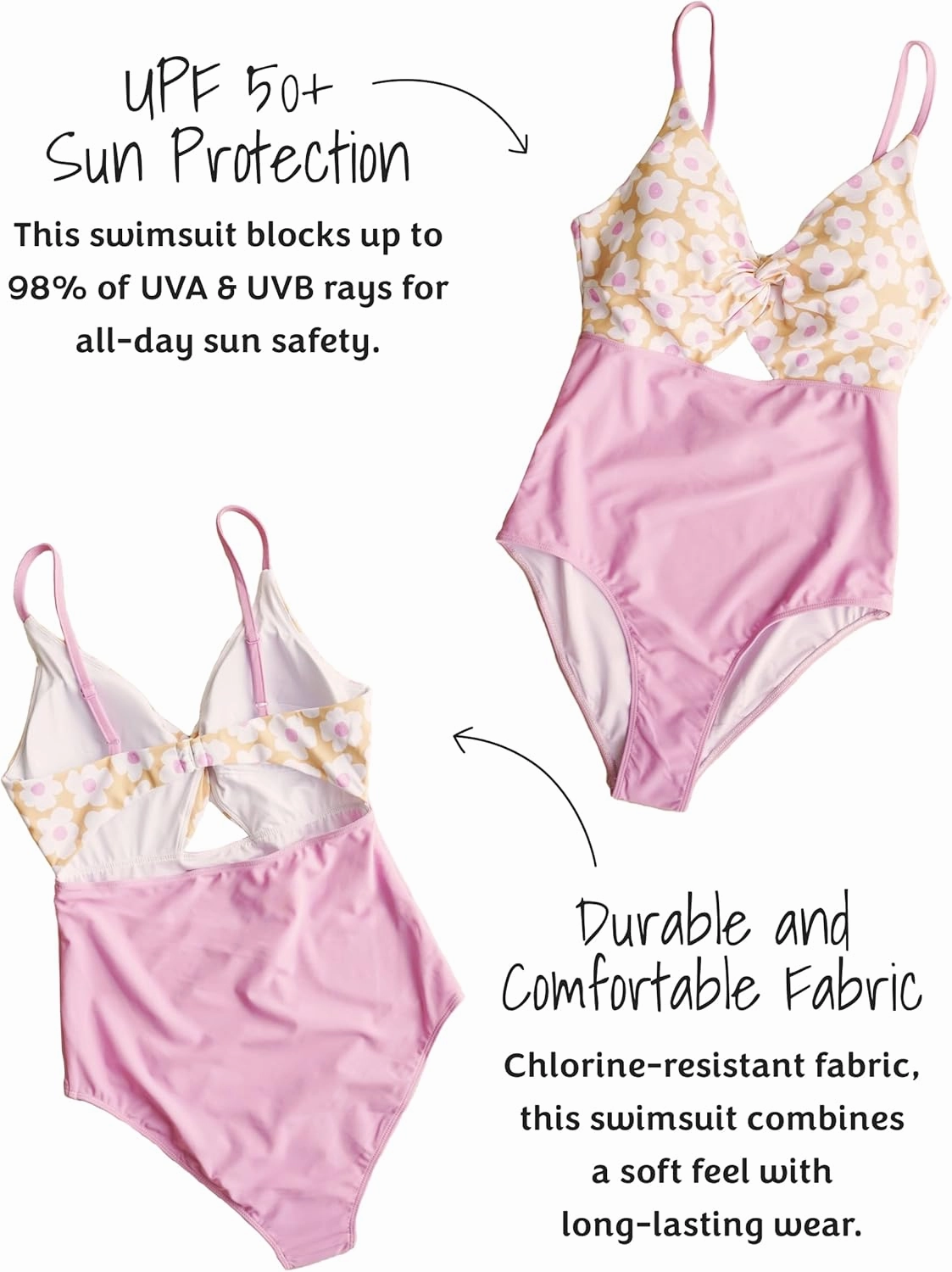 Caden Lane Women’s Ruched One-Piece Swimsuit, Chlorine-Resistant UPF 50  Sun Protection Swimwear with Built-in Bust Support