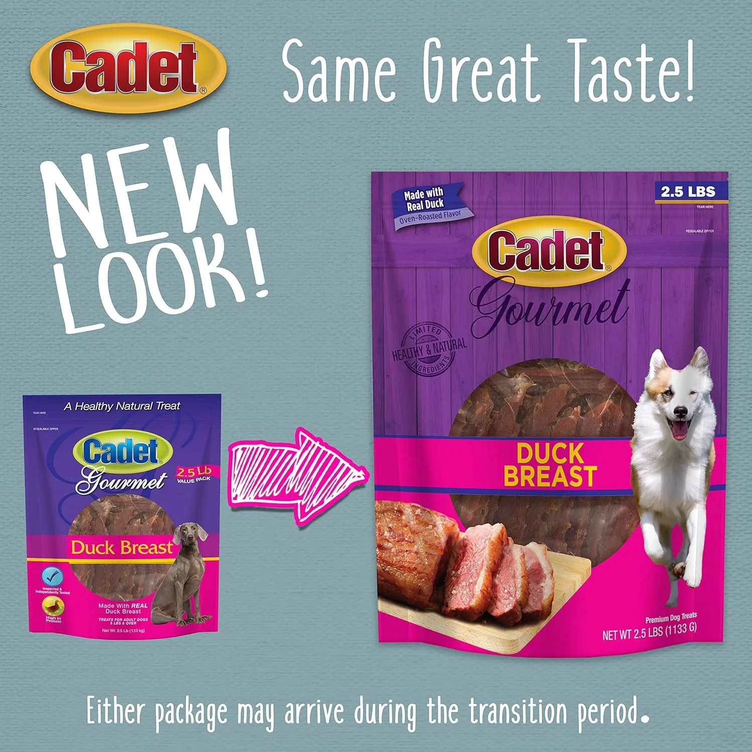 Cadet Gourmet Duck Breast Jerky Dog Treats, Healthy, Long-Lasting High-Protein Training Treats for Small & Large Dogs, 40 oz.