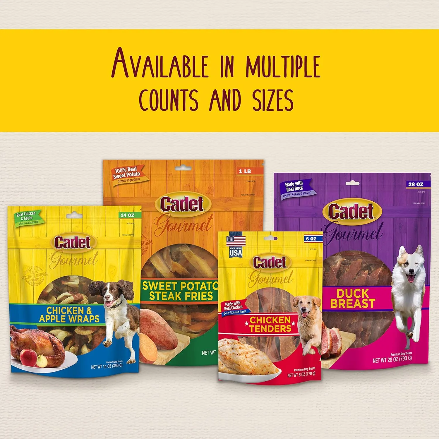 Cadet Gourmet Duck Breast Jerky Dog Treats, Healthy, Long-Lasting High-Protein Training Treats for Small & Large Dogs, 40 oz.