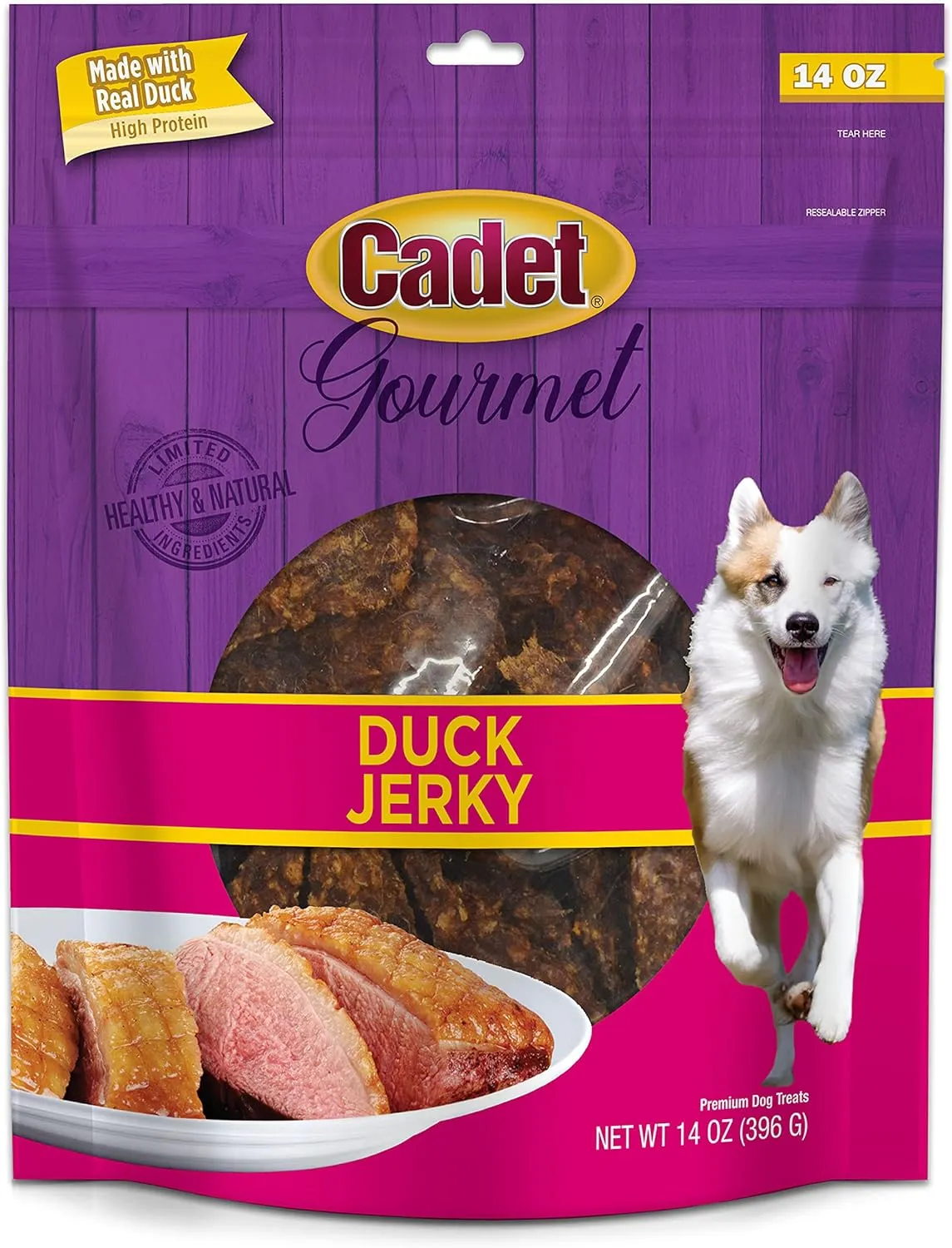 Cadet Gourmet Duck Jerky Dog Treats - Healthy & Natural Duck Dog Training Treats for Small & Large Dogs - Inspected & Tested in USA (14 oz.)