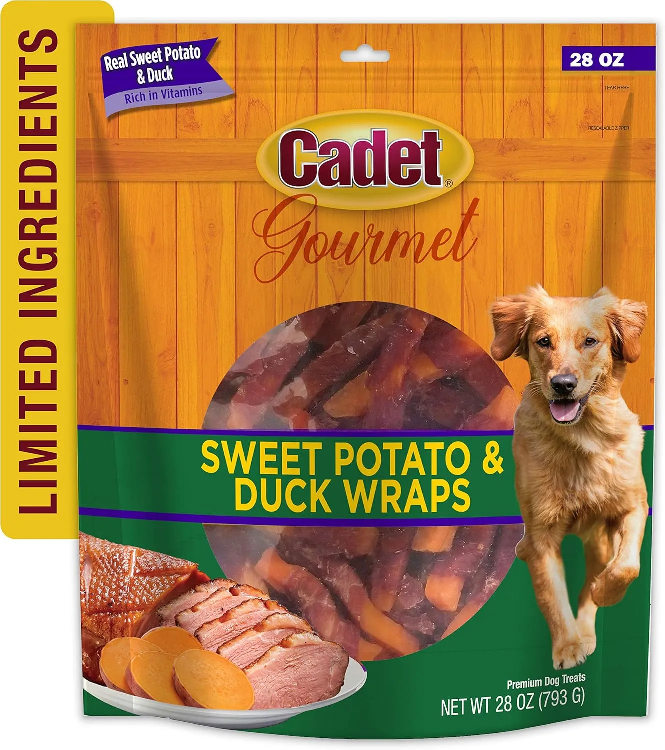 Cadet Gourmet Sweet Potato & Chicken Wraps Limited-Ingredient Dog Chews, Healthy and Natural Training Treats for Small and Large Dogs, 28 oz.