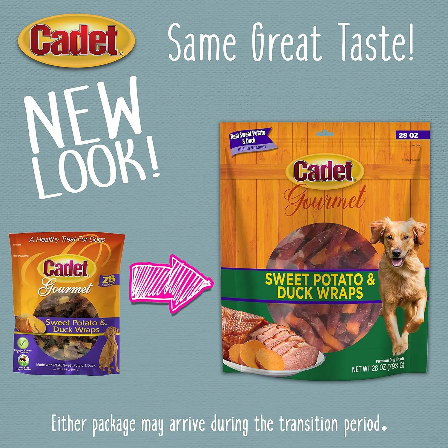 Cadet Gourmet Sweet Potato & Chicken Wraps Limited-Ingredient Dog Chews, Healthy and Natural Training Treats for Small and Large Dogs, 28 oz.