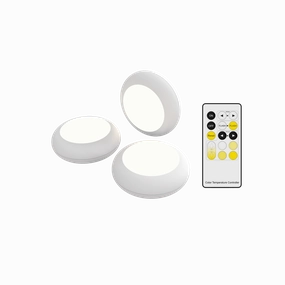 Calex Indoor Puck Lights with Remote, Set of 3, Battery-Powered