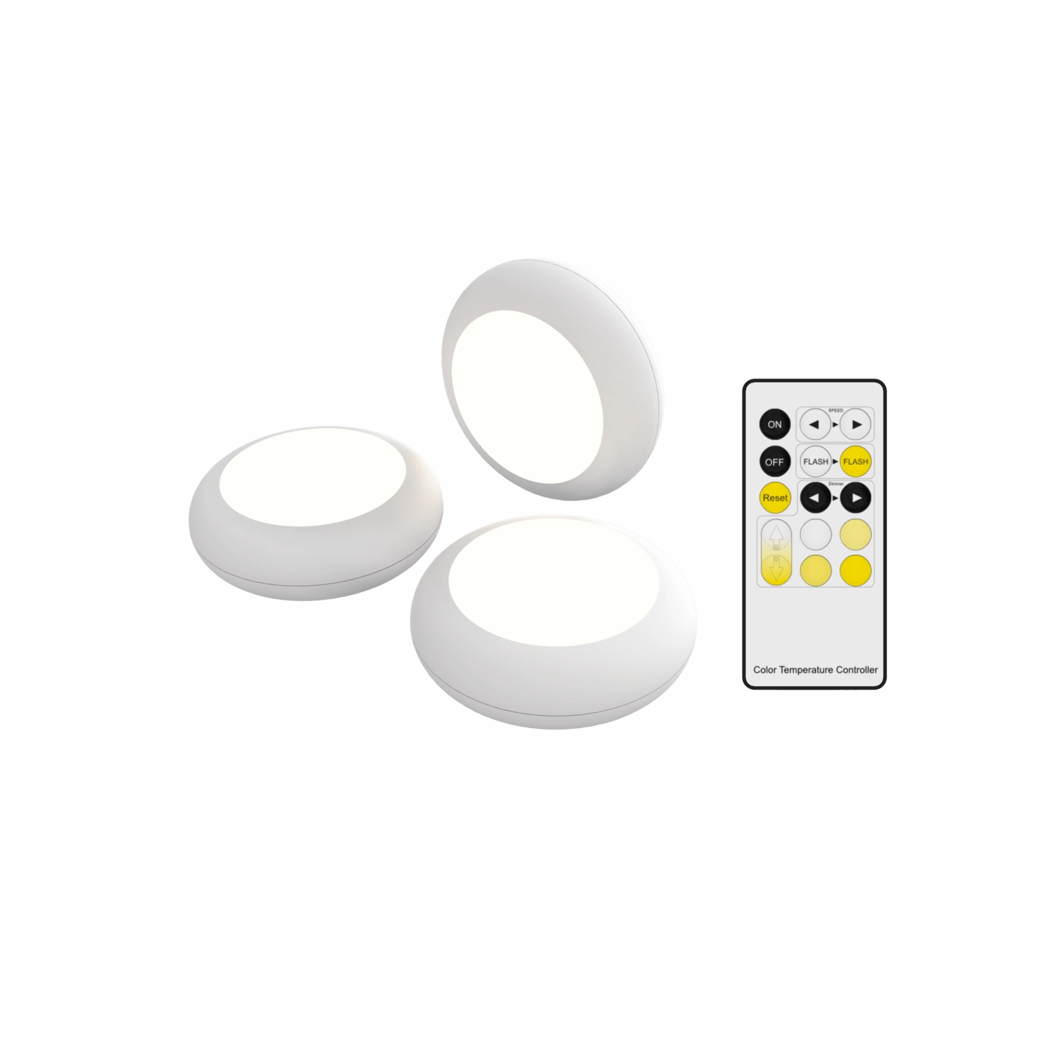 Calex Indoor Puck Lights with Remote, Set of 3, Battery-Powered