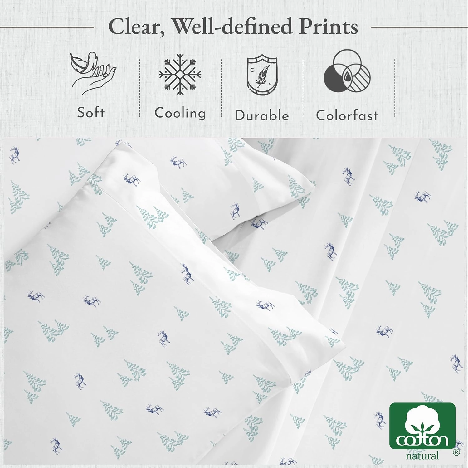 California Design Den Queen Sheet Set - 400 Thread Count Sateen, Natural 100% Cotton Sheets Queen Size Bed, Deep Pocket Cooling and Durable Bedding - Lodge Camp