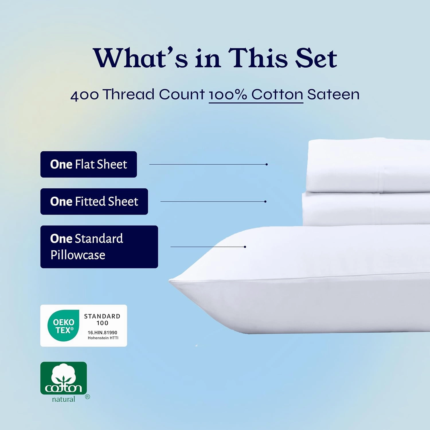California Design Den Twin Sheets Set - Soft 400 Thread Count Sateen, Natural 100% Cotton Sheets, Deep Pockets with All Around Elastic for a Snug Fit, Cool & Durable Bedding Set - White