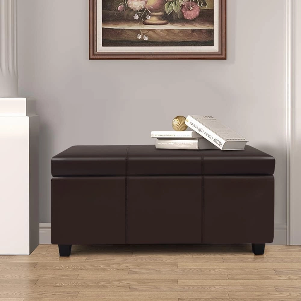 CangLong 36Inch Rectangular Faux Leather Storage Ottoman Bench, Large, Espresso Brown