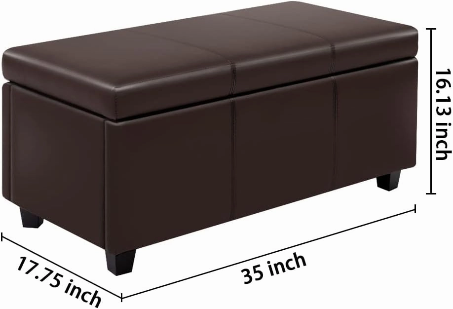CangLong 36Inch Rectangular Faux Leather Storage Ottoman Bench, Large, Espresso Brown