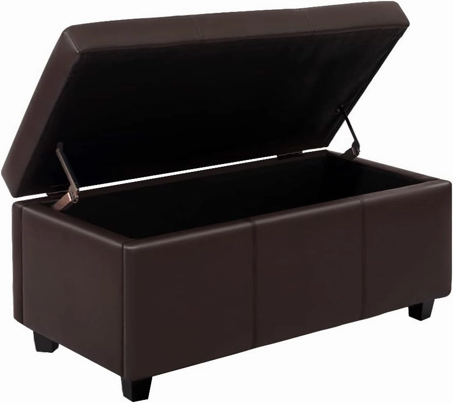 CangLong 36Inch Rectangular Faux Leather Storage Ottoman Bench, Large, Espresso Brown