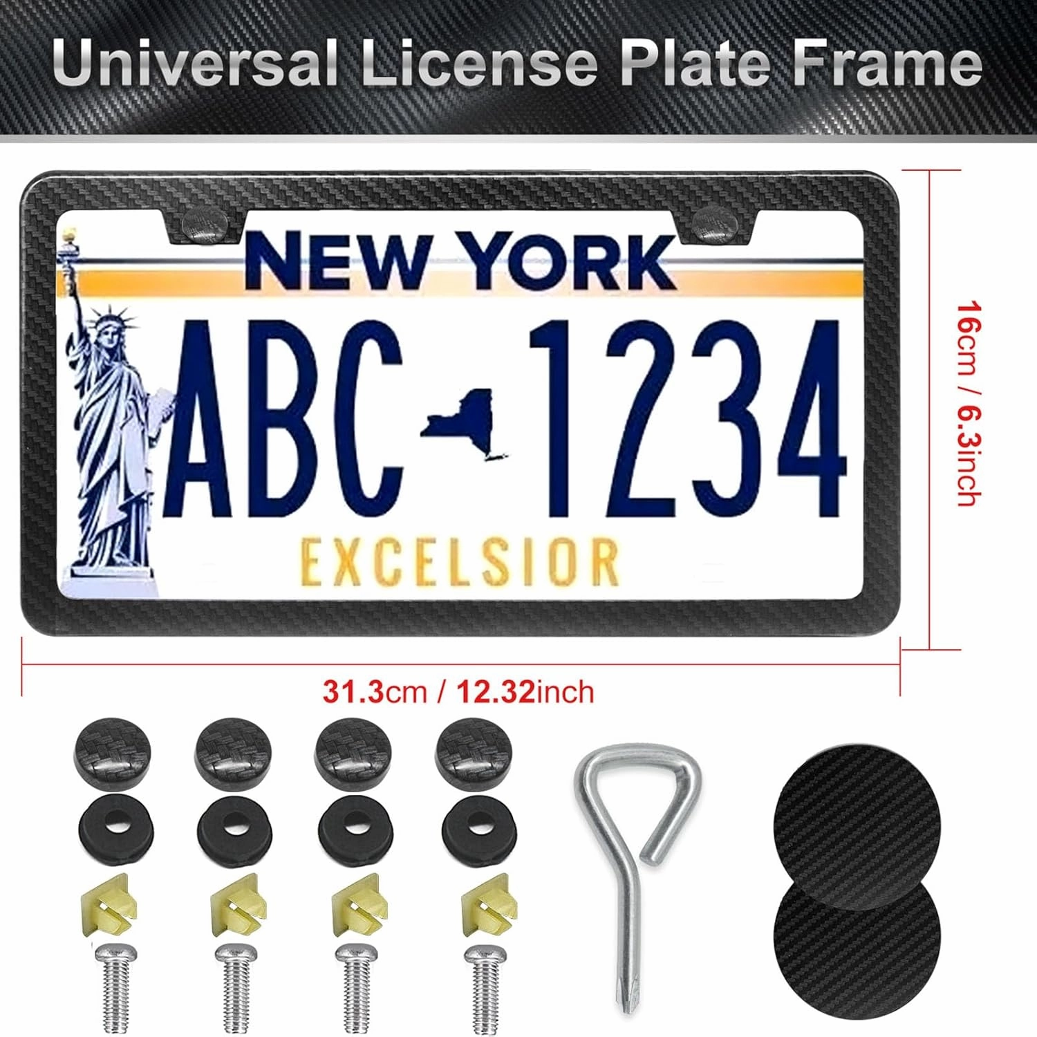 Carbon Fiber License Plate Frames Black, 2 Pack Car Plate Frame with Coasters Front and Rear Slim Thin Rust-Proof Universal Car Tag Holder