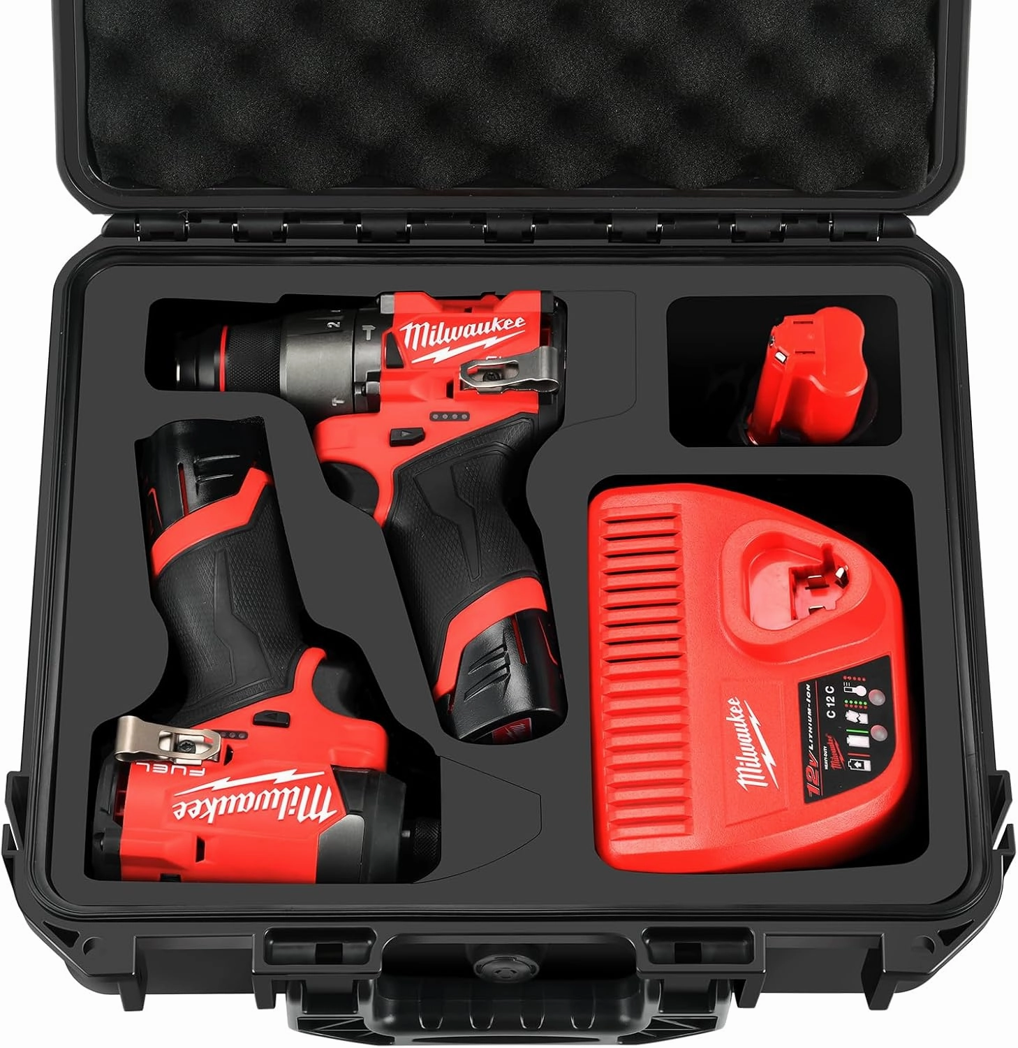Case for Milwaukee M12 Impact Driver & Drill Set - Waterproof Tool Box with Removable Modules for Milwaukee Fuel Tools Combo Kit, Tool Bag for Hammer Drill/Impact Driver/Battery/Charger (Case Only)