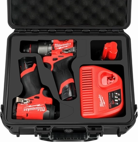 Case for Milwaukee M12 Impact Driver & Drill Set - Waterproof Tool Box with Removable Modules for Milwaukee Fuel Tools Combo Kit, Tool Bag for Hammer Drill/Impact Driver/Battery/Charger (Case Only)