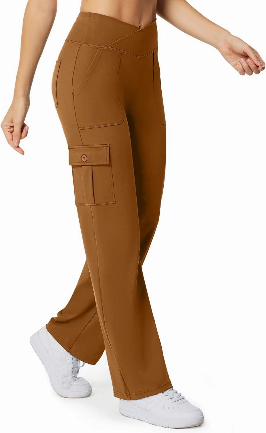 Casei Yoga Pants with Pockets for Women Wide Leg Cargo Pants High Waist Crossover Stretch Work Travel Casual Sweatpants