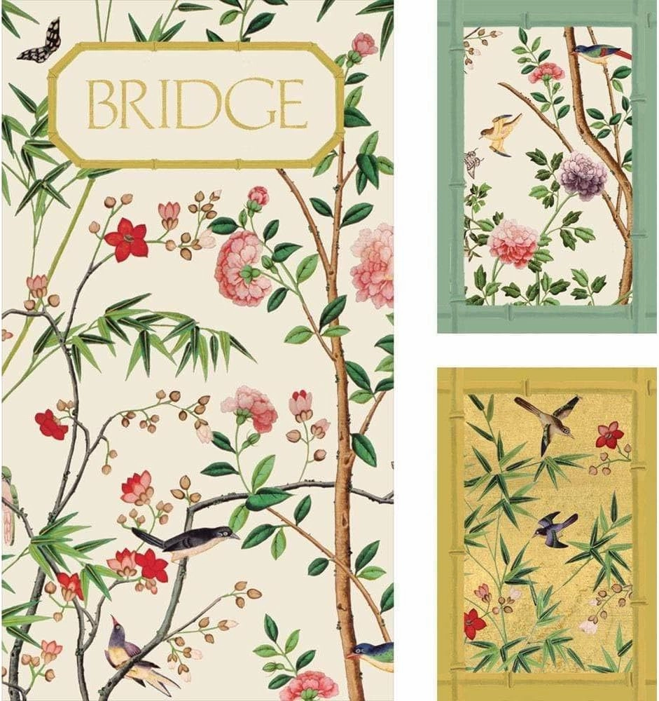Caspari Chinese Wallpaper Bridge Gift Set in Blue, 2 Playing Card Decks & 2 Score Pads