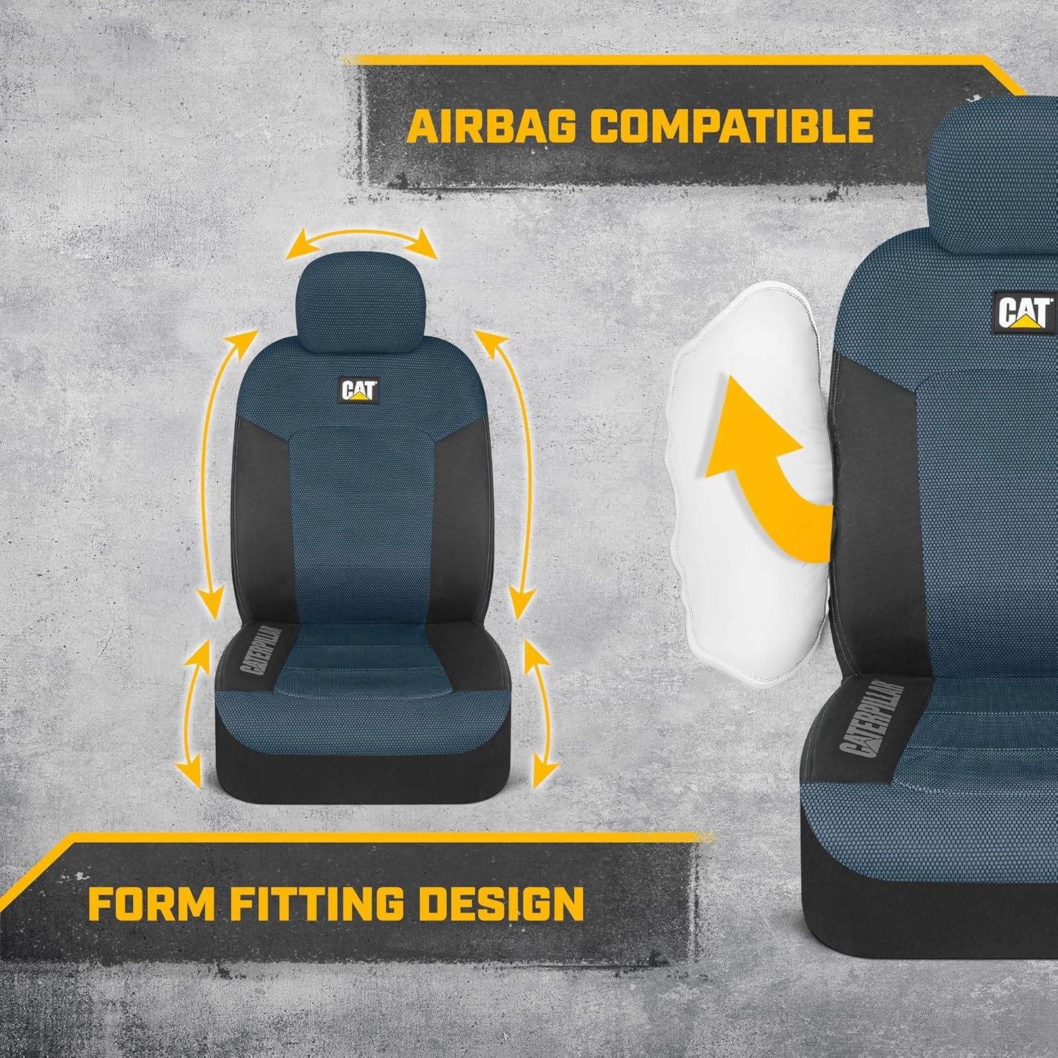 CAT Blue & Black Seat Covers for Cars, Trucks, & SUV - Set of (2) MeshFlex Car Seat Cover Front Seat Protectors - Airbag Compatible Seat Covers for SUV Interior Covers & Seat Cover Accessories