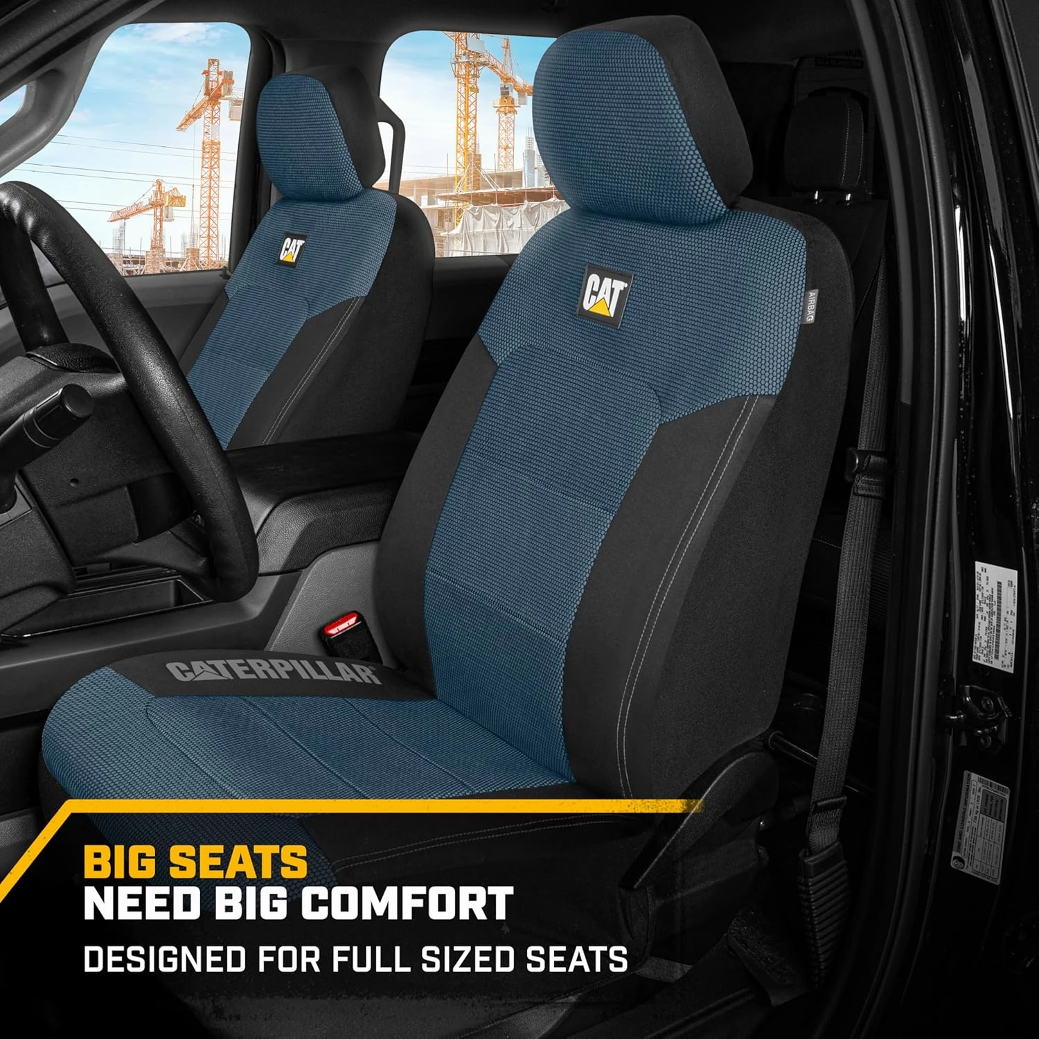 CAT Blue & Black Seat Covers for Cars, Trucks, & SUV - Set of (2) MeshFlex Car Seat Cover Front Seat Protectors - Airbag Compatible Seat Covers for SUV Interior Covers & Seat Cover Accessories