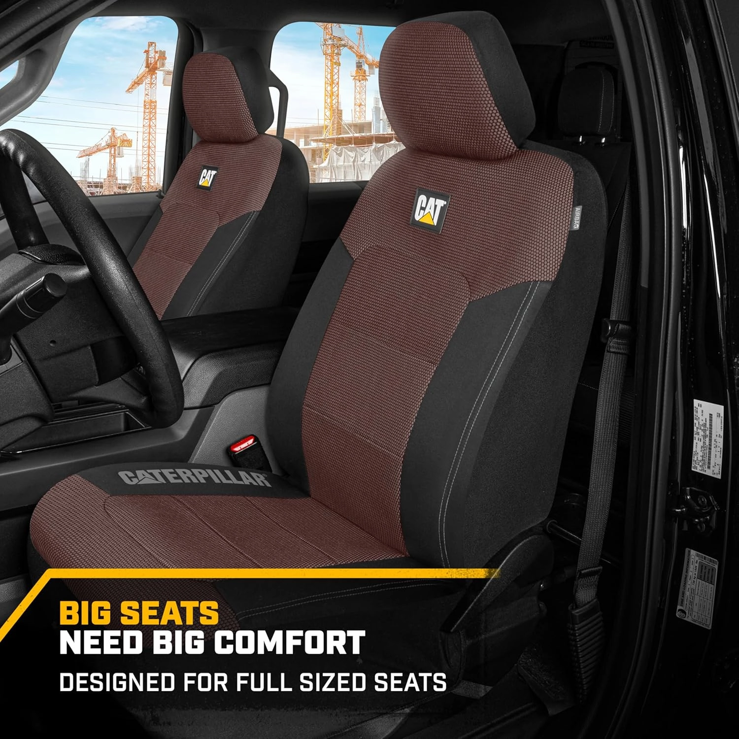 CAT Brown & Black Seat Covers for Cars, Trucks, & SUV - Set of (2) MeshFlex Car Seat Cover Front Seat Protectors - Airbag Compatible Seat Covers for SUV Interior Covers & Seat Cover Accessories