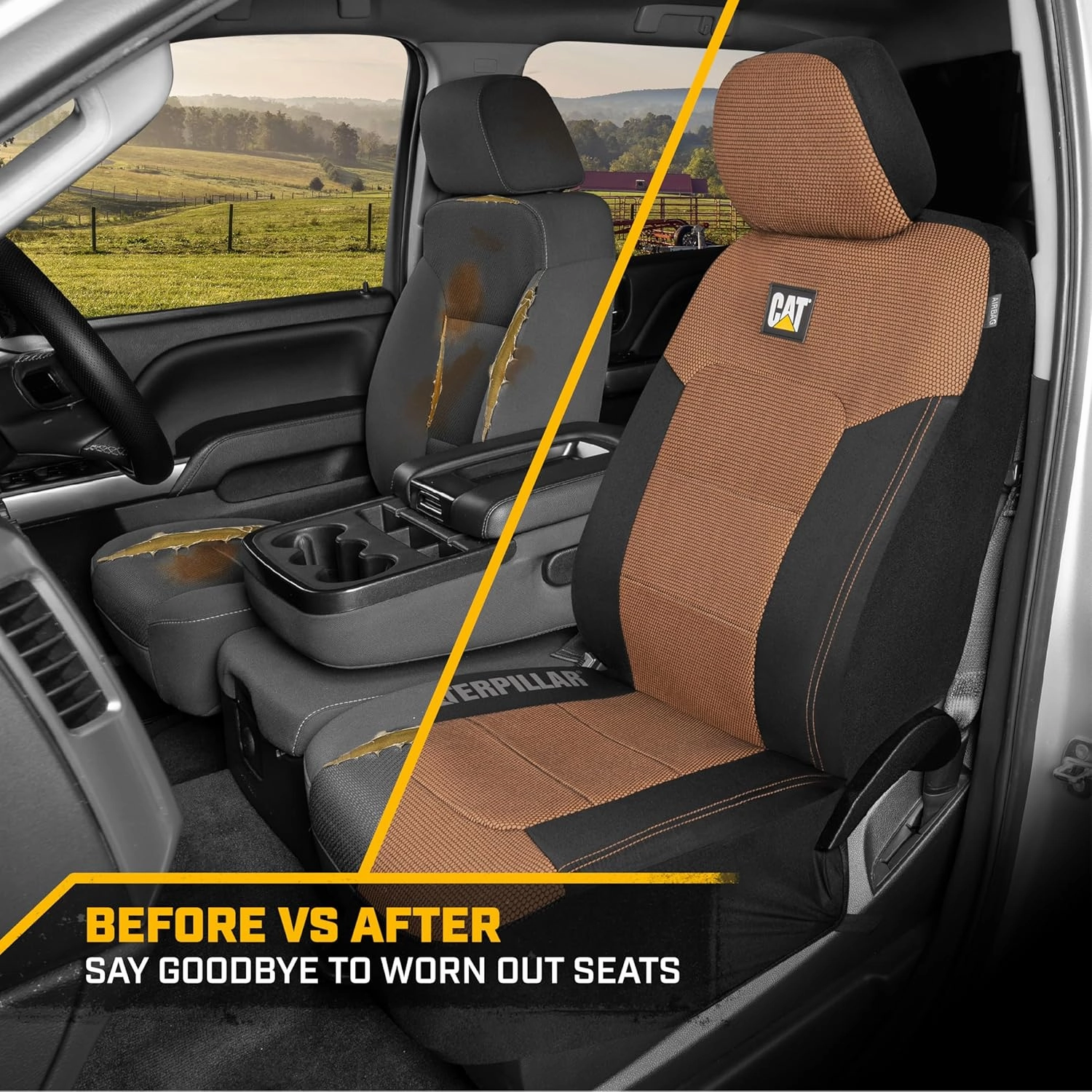 Cat® MeshFlex Automotive Seat Covers for Cars Trucks and SUVs (Set of 2) – Beige Car Seat Covers for Front Seats, Truck Seat Protectors with Comfortable Mesh Back, Auto Interior Covers