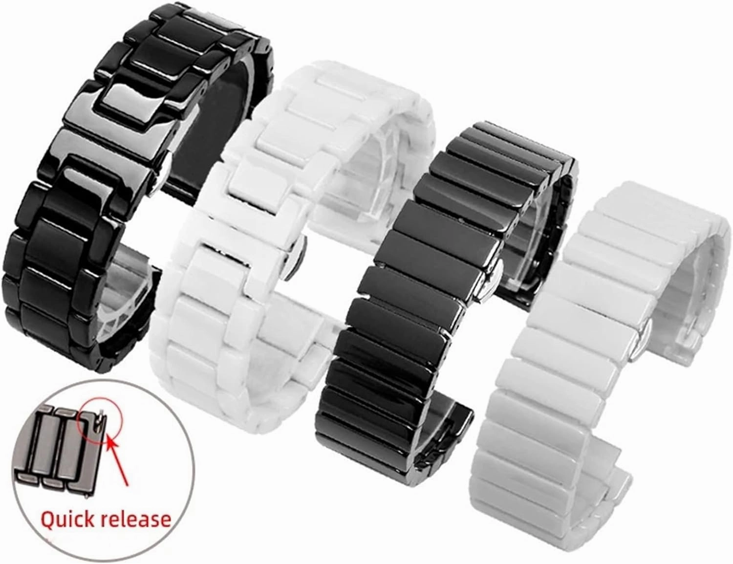 Ceramic Watch Strap Universal Replacement Watch Bands 20mm 22mm 24mm Quick Release Stainless Steel Watch Band