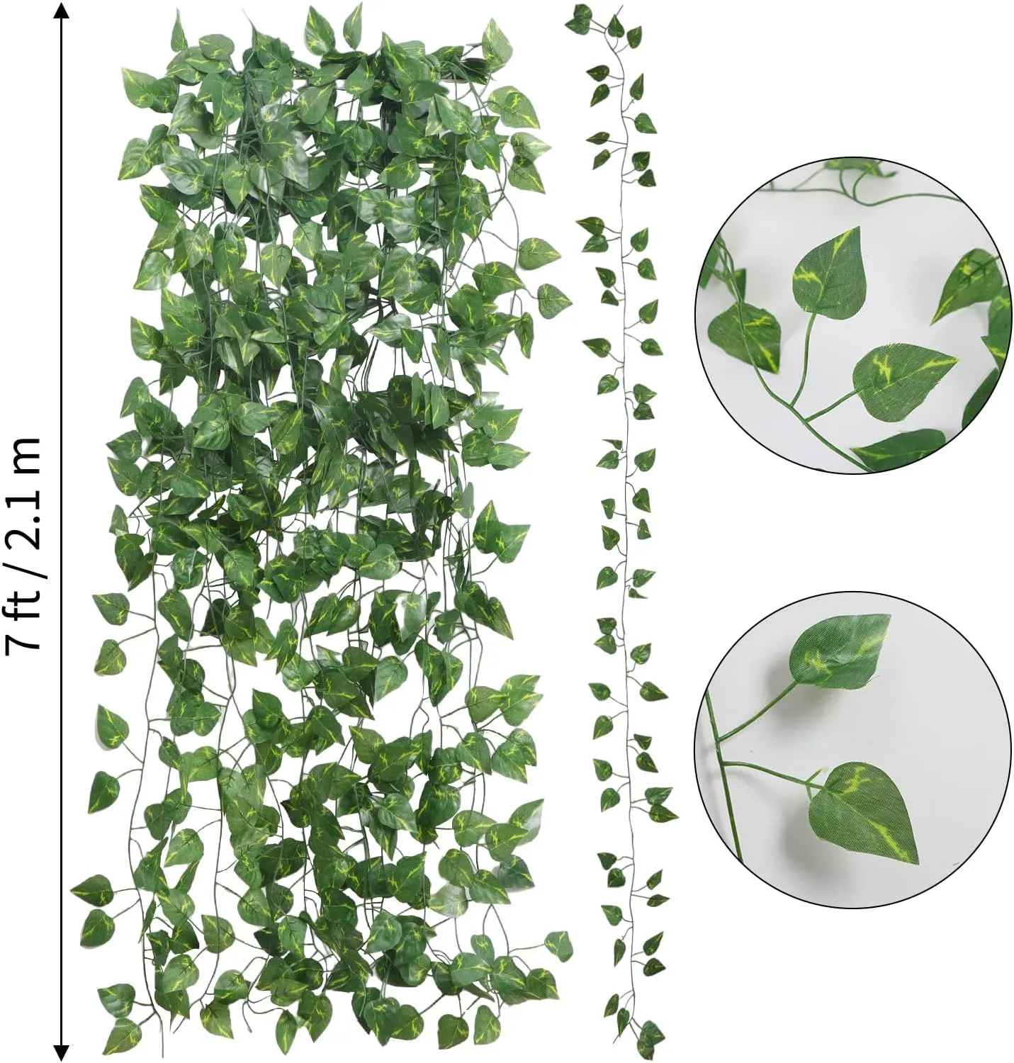 CEWOR 48 Pack 7 Feet Artificial Ivy Garlands, Fake Vines Greenery Hanging Plants Green Leaves Backdrop for Room Bedroom Wall Decor, Jungle Themed Party Wedding Decorations