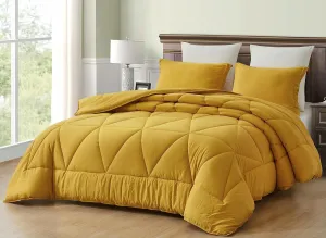 Chezmoi Collection Rory Mustard Yellow Comforter Set Queen Size 3-Piece Fluffy Soft Lightweight Bedding Triangle Quilted Stone-Washed Microfiber Comforter Set for All Season