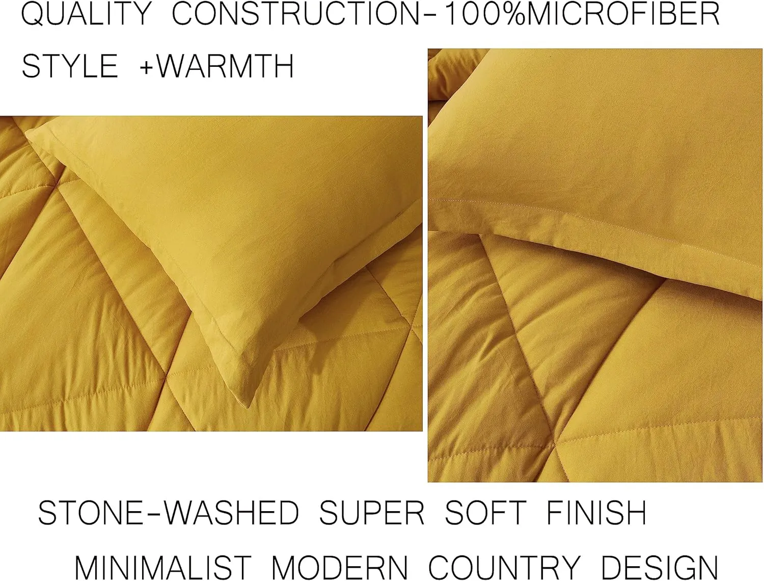 Chezmoi Collection Rory Mustard Yellow Comforter Set Queen Size 3-Piece Fluffy Soft Lightweight Bedding Triangle Quilted Stone-Washed Microfiber Comforter Set for All Season