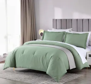 Chezmoi Collection Solid Sage Green Cotton Comforter Set King Size, 3-Piece Luxury Soft Breathable Smooth Cooling 250TC Cotton Twill Lightweight Bedding Comforter for All Season