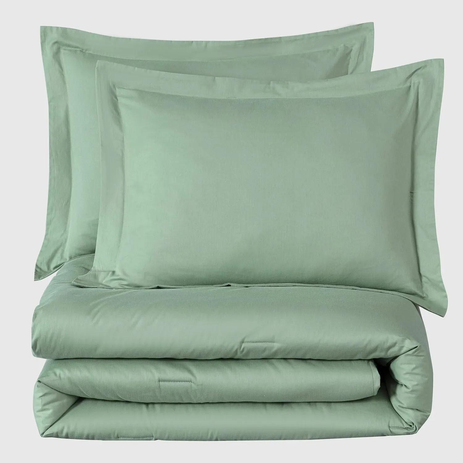 Chezmoi Collection Solid Sage Green Cotton Comforter Set King Size, 3-Piece Luxury Soft Breathable Smooth Cooling 250TC Cotton Twill Lightweight Bedding Comforter for All Season