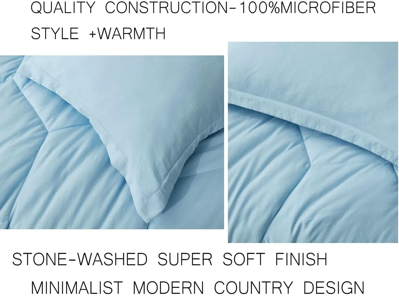 Chezmoi Collection Vero Chambray Blue Comforter Set Oversized King Size 3-Piece Fluffy Soft Lightweight Bedding Honeycomb Geometric Stone-Washed Microfiber Comforter Set for All Season