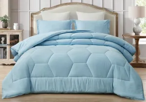 Chezmoi Collection Vero Chambray Blue Comforter Set Oversized King Size 3-Piece Fluffy Soft Lightweight Bedding Honeycomb Geometric Stone-Washed Microfiber Comforter Set for All Season