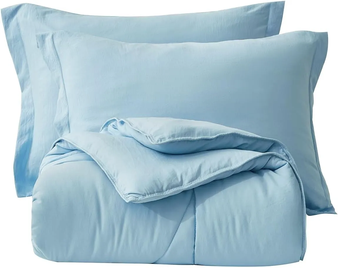 Chezmoi Collection Vero Chambray Blue Comforter Set Oversized King Size 3-Piece Fluffy Soft Lightweight Bedding Honeycomb Geometric Stone-Washed Microfiber Comforter Set for All Season