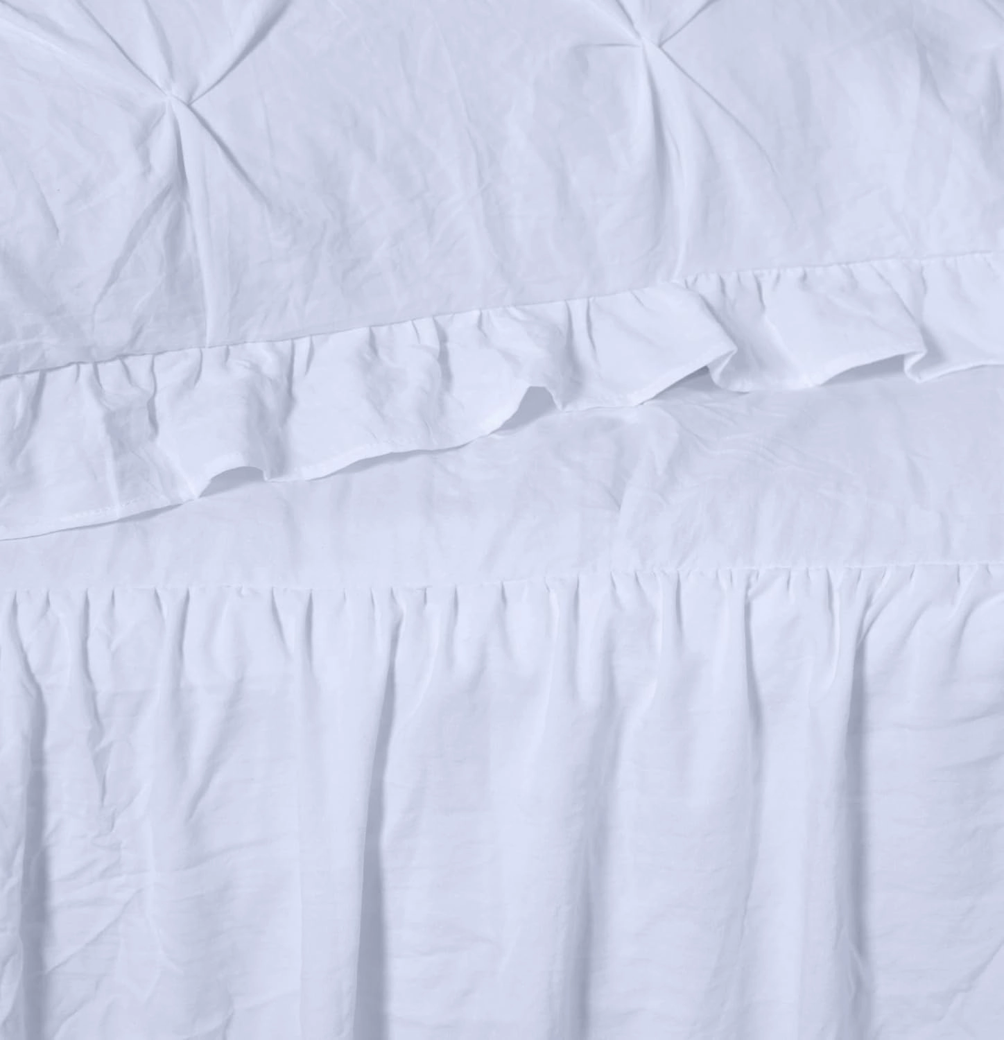 Chezmoi Collection Aria 3-Piece Pinch Pleat Pintuck Ruffle Skirt Bedspread Set - French Country Chic Farmhouse - Queen, White