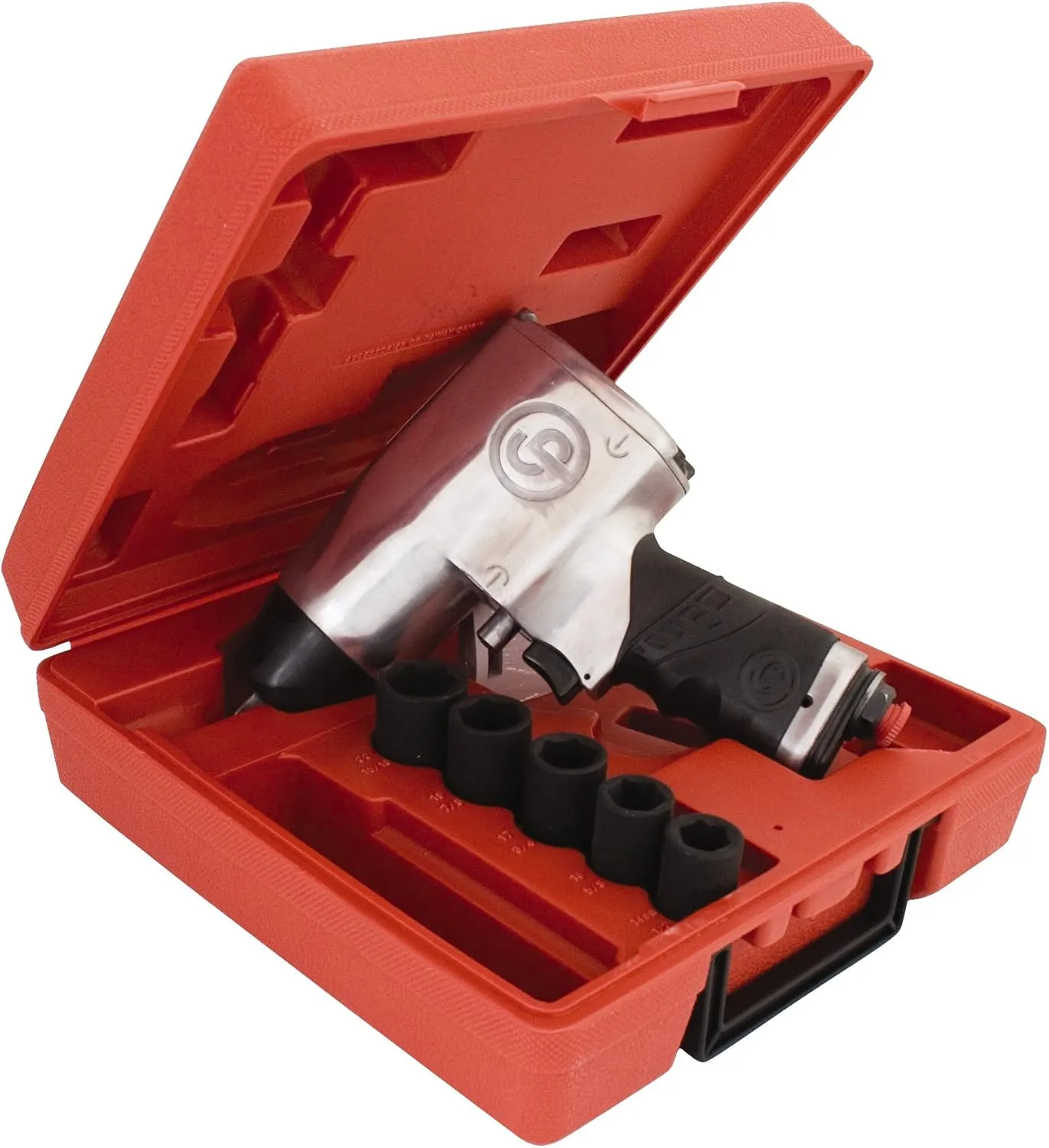 Chicago Pneumatic CP734HK - Kit - SAE 1/2 Inch Air Impact Wrench, Pistol Handle, Max Torque Reverse Output 425 ft. lbf / 576 Nm, 8400 RPM, Pin Clutch