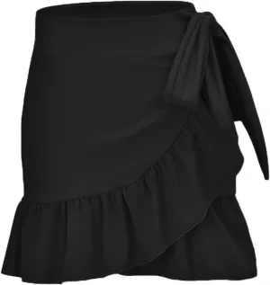 ChinFun Women's Ruffle Sarongs Beach Wrap Cover Up Swimwear Bikini Bottoms High Waisted Tankini Swim Skirts Swimdress