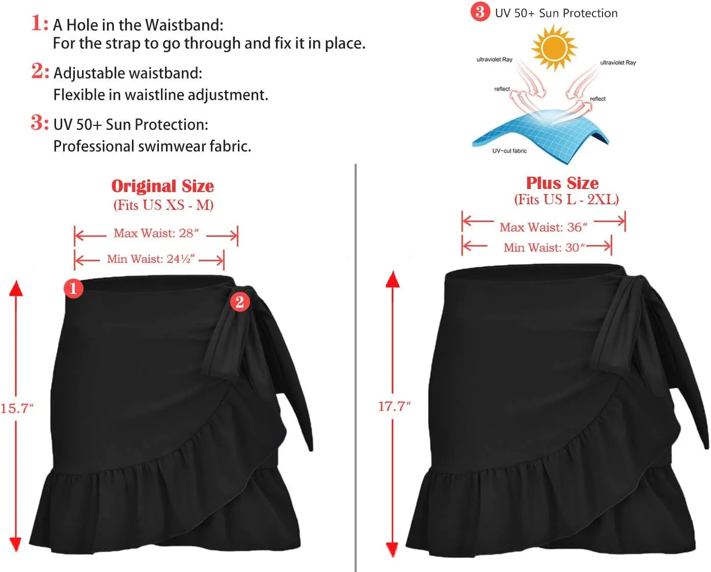 ChinFun Women's Ruffle Sarongs Beach Wrap Cover Up Swimwear Bikini Bottoms High Waisted Tankini Swim Skirts Swimdress