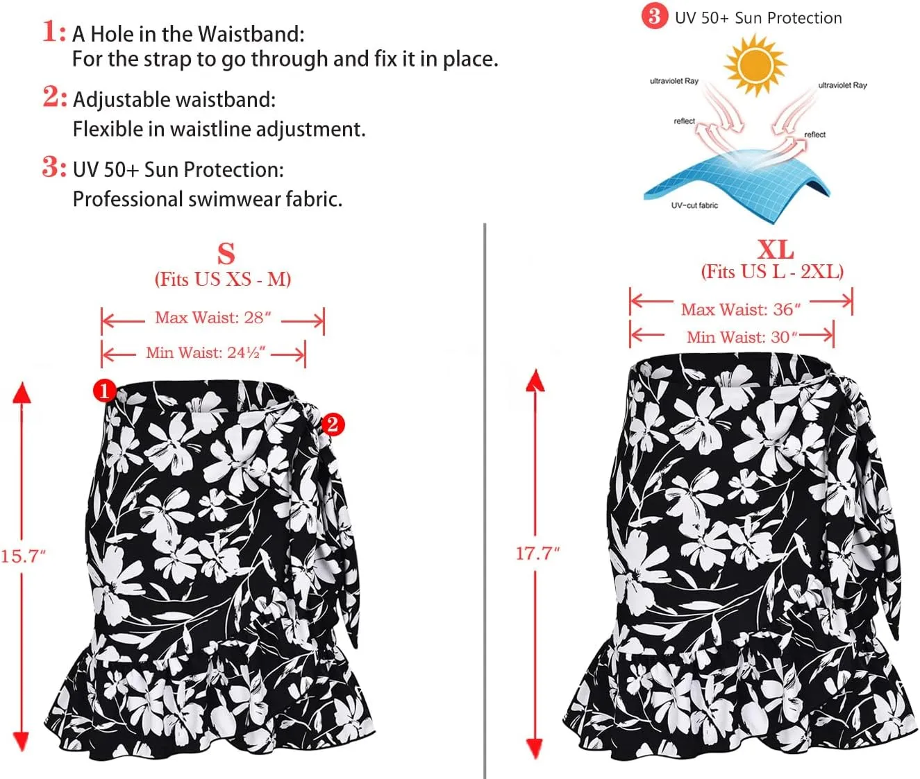 ChinFun Women's Ruffle Sarongs Beach Wrap Cover Up Swimwear Bikini Bottoms High Waisted Tankini Swim Skirts Swimdress