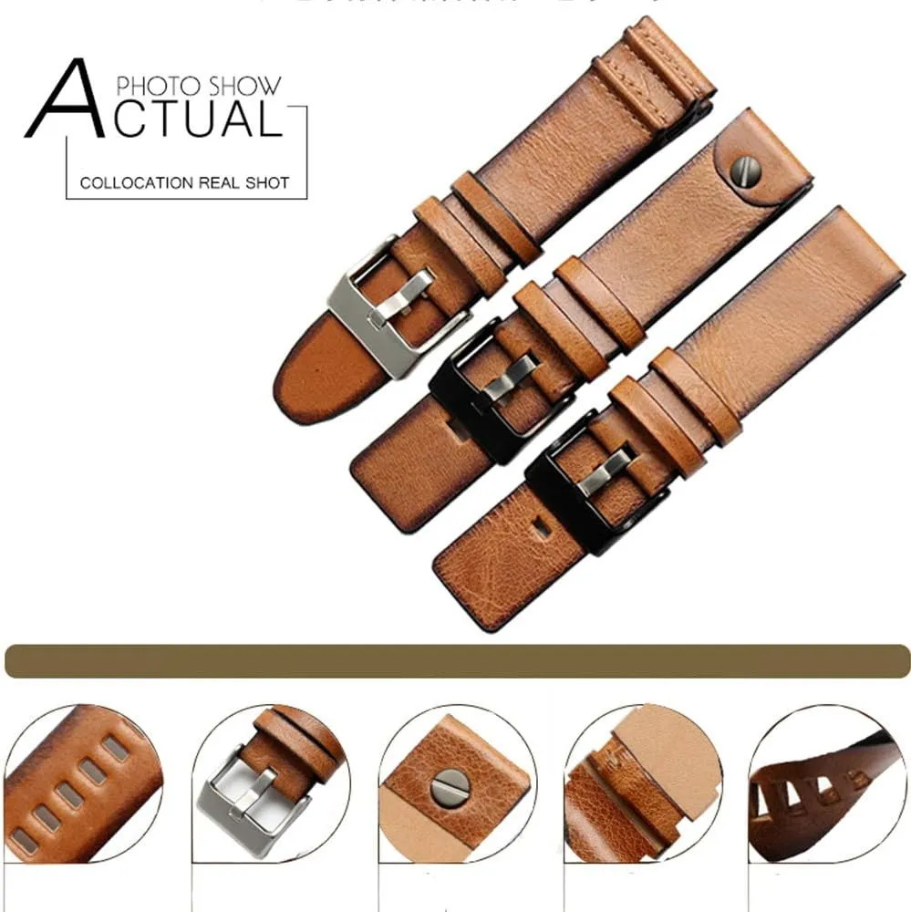 Choco&Man US Diesel Retro Calfskin Genuine Leather Watch Band Strap with Tool 22mm 24mm 26mm Replacement for Men's Diesel Watches(DZT2002/DZ4343)