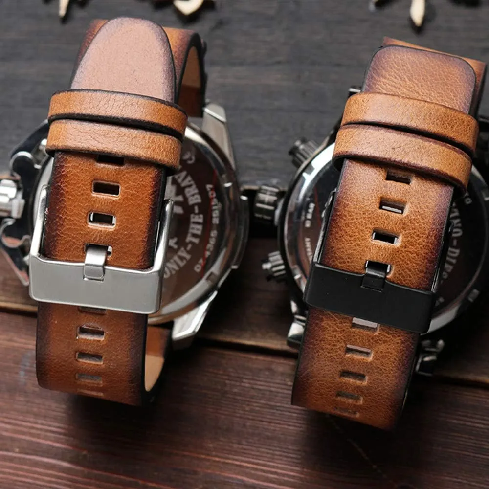 Choco&Man US Diesel Retro Calfskin Genuine Leather Watch Band Strap with Tool 22mm 24mm 26mm Replacement for Men's Diesel Watches(DZT2002/DZ4343)