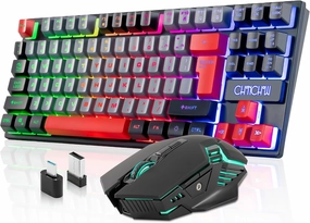 CHONCHOW Rechargeable Wireless Keyboard and Mouse Combo Gaming Set,Red/Black/Grey Colored LED RGB Backlit 2500 500mAH Battery 3200DPI 2 Side-Button,Compatible with Xbox one Slim ps4 Windows Linux