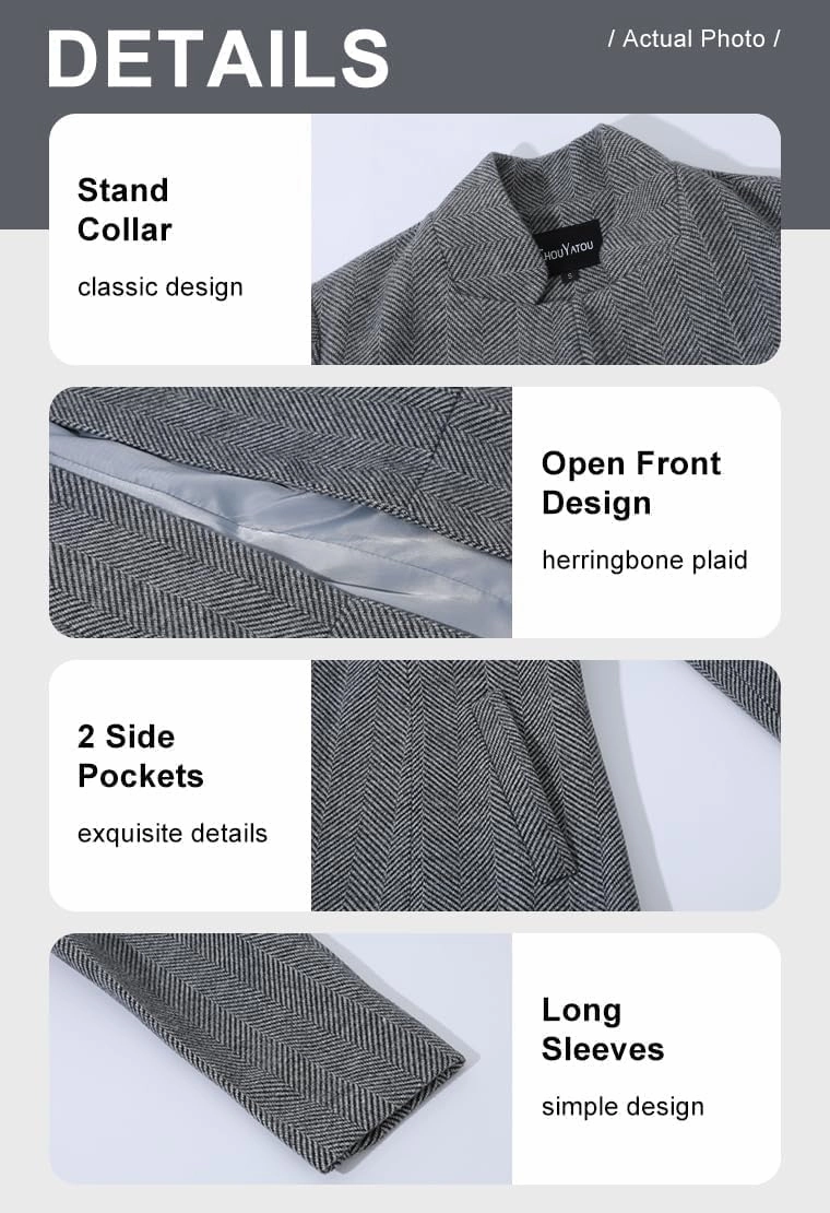 chouyatou Women's Casual Business Open Front Long Sleeve Notch Lapel Office Blazer Jacket