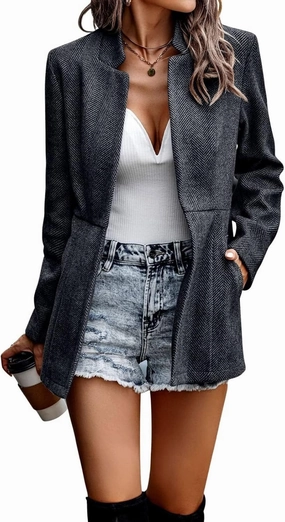 chouyatou Women's Casual Business Open Front Long Sleeve Notch Lapel Office Blazer Jacket