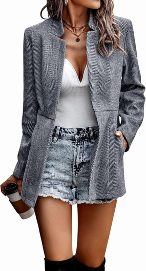 chouyatou Women's Casual Business Open Front Long Sleeve Notch Lapel Office Blazer Jacket