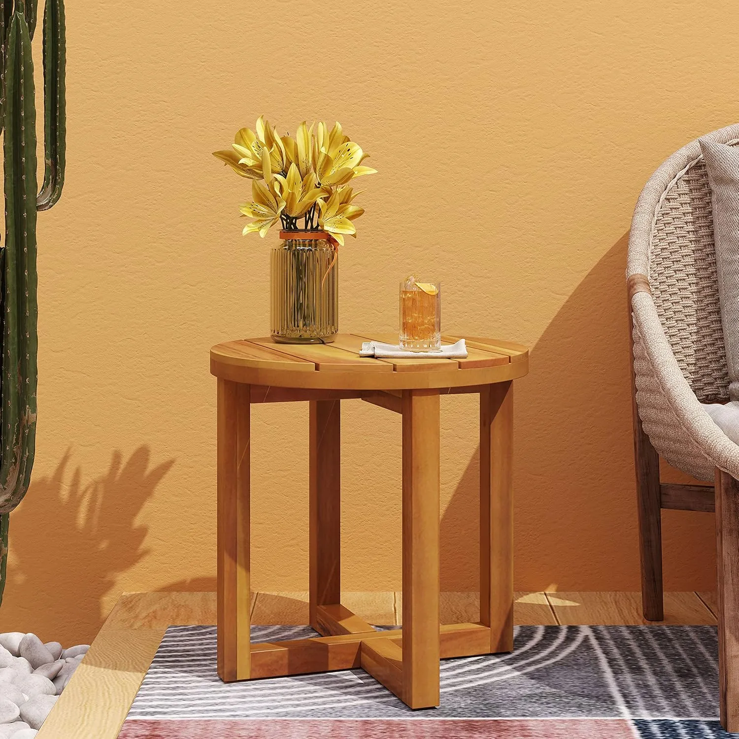 Christopher Knight Home Hamel Outdoor Circular Side Table - Acacia Wood - Teak