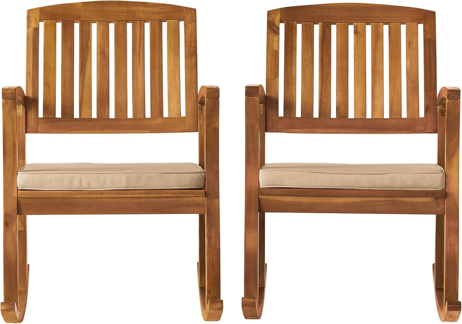 Christopher Knight Home Selma Acacia Rocking Chairs with Cushions, 2-Pcs Set, Teak Finish